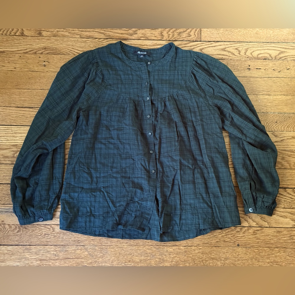 Madewell Plaid Balloon Sleeve Peasant Top - Size XS